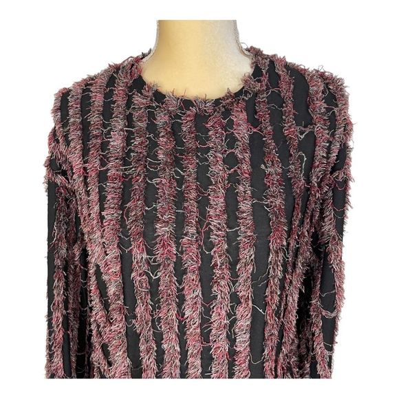 ZARA TRAFALUC BLACK MULTICOLOR STRIPED FRINGE PULLOVER BLOUSE Size M - Picture 2 of 8